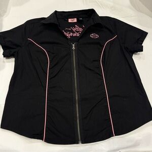 Harley-Davidson Black Button-Front Shirt with Pink Piping